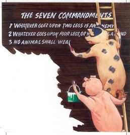 How did the seven commandments change in ''Animal Farm''?